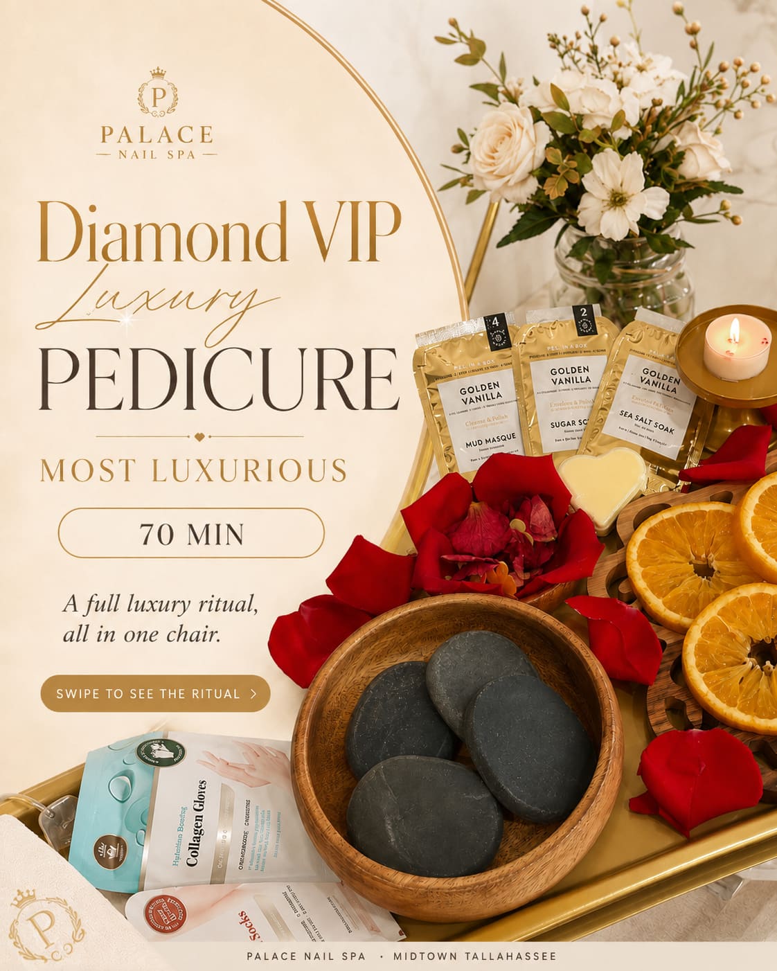 Warm towel wrap during the Diamond VIP pedicure at Palace Nail Spa