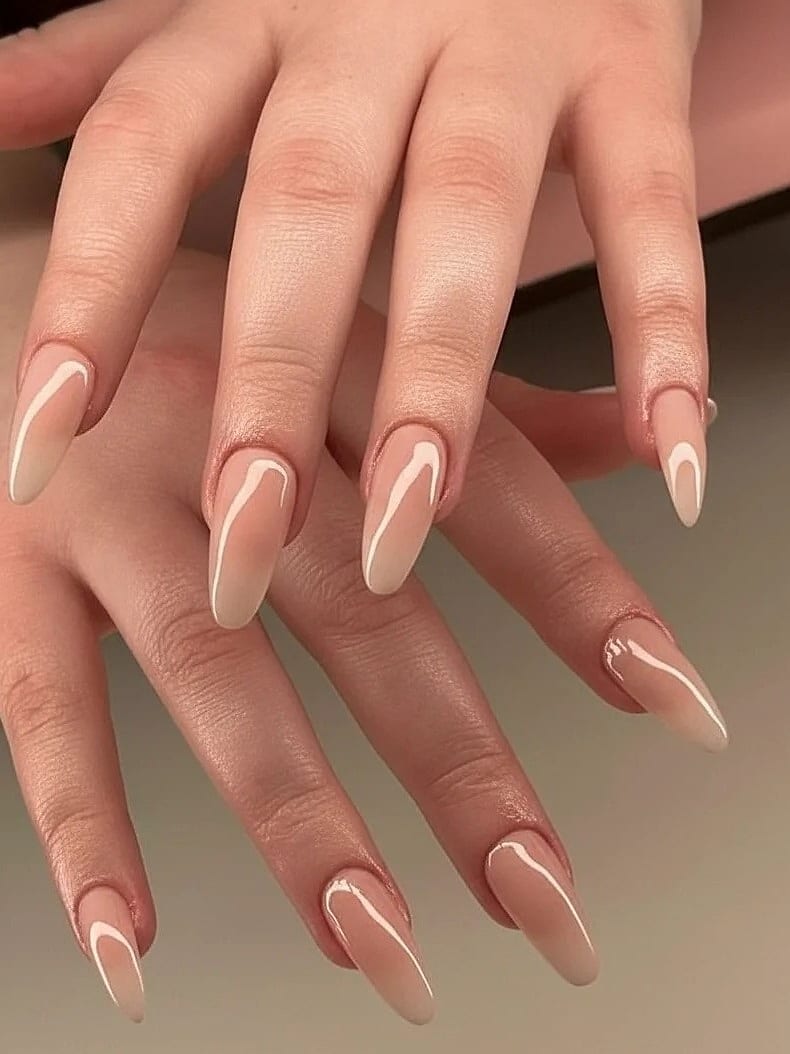 Sheer glazed neutral nails for work with a clean polished finish at Palace Nail Spa in Tallahassee