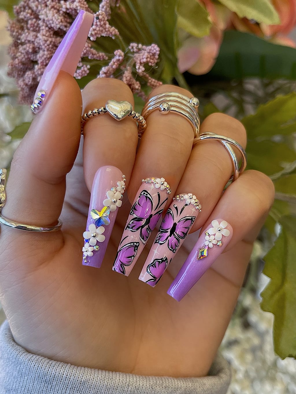 Mixed-design statement nail set at Palace Nail Spa, Midtown Tallahassee